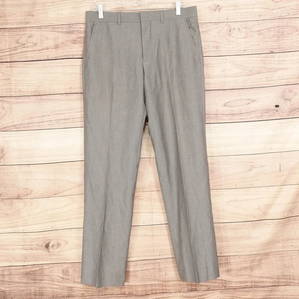 J Ferrar Dress Pants Mens 32x32 Gray Slim Fit Flat Front Business Formal